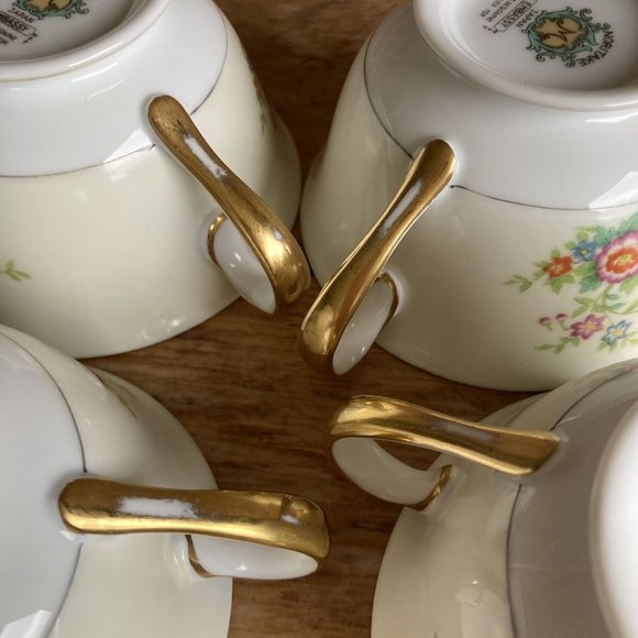 4 VTG 1933 Morimura Noritake Japan Embassy  Multicolor Floral Round Tea Cups - Picture 8 of 8